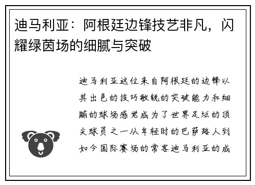 迪马利亚：阿根廷边锋技艺非凡，闪耀绿茵场的细腻与突破